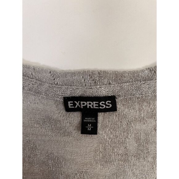Express Womens Pullover Knit Fleece V neck Long Sleeve Top Gray Sz M - Picture 2 of 8